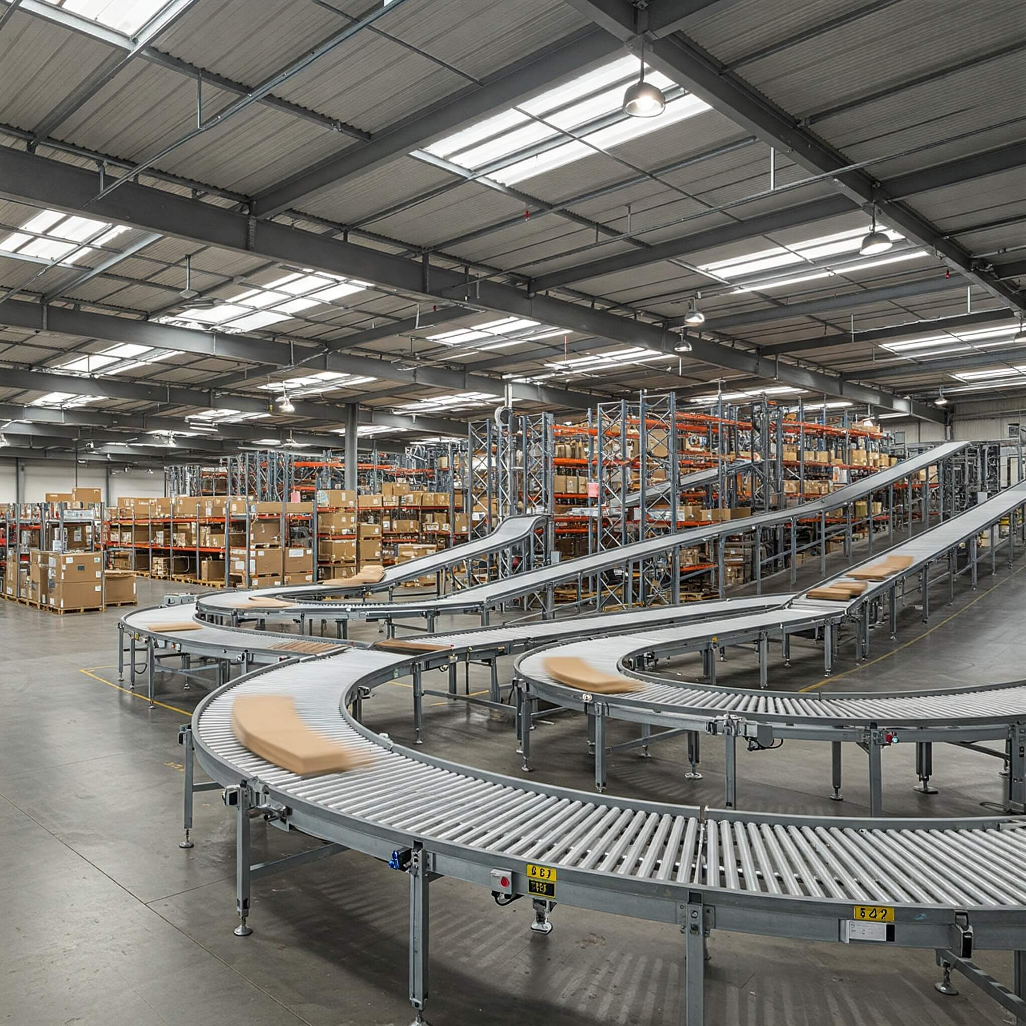 Gravity conveyor in a modern warehouse